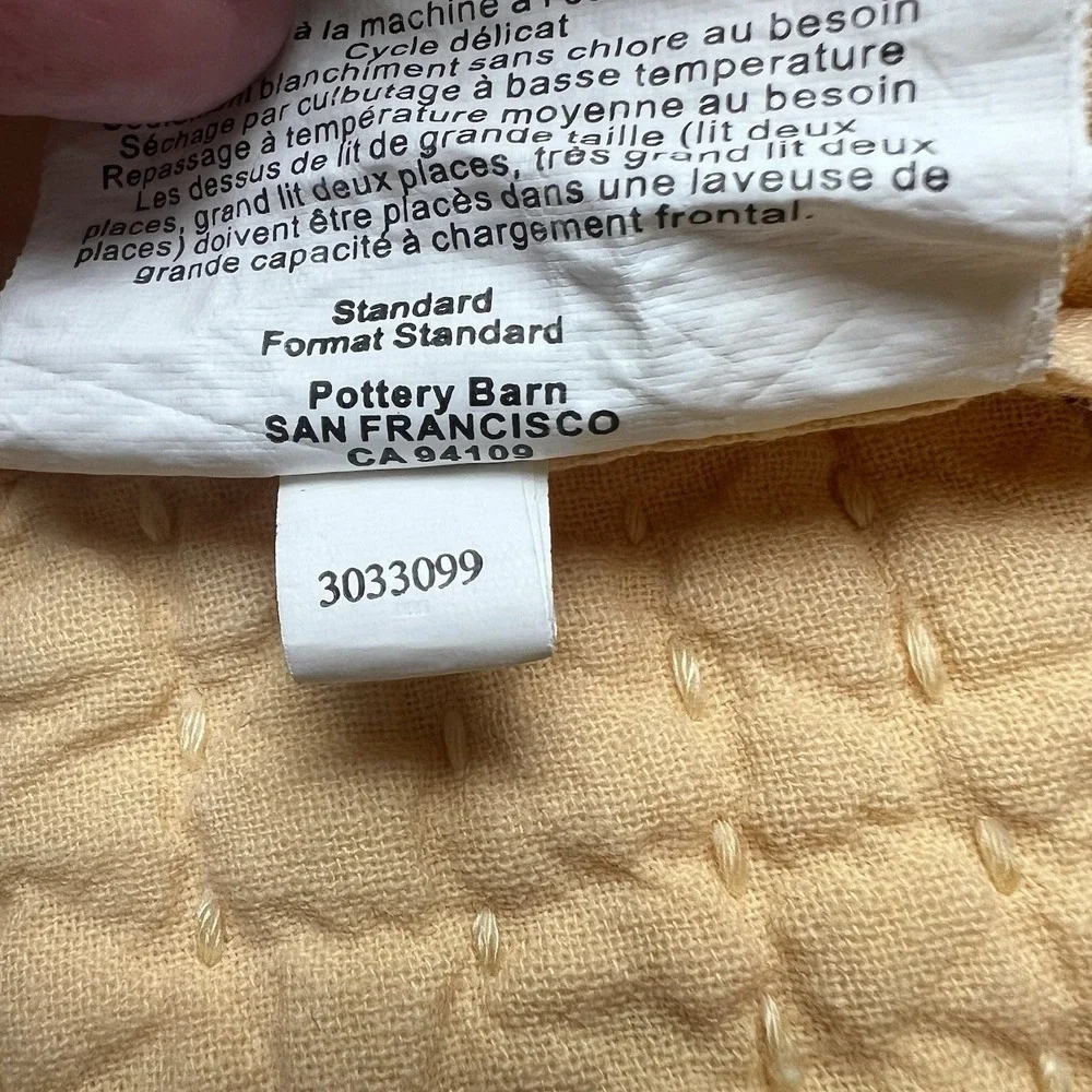 Pottery Barn  2 Yellow Quilted Stitch Standard Pillow Shams Tie Closure  19 x 25
